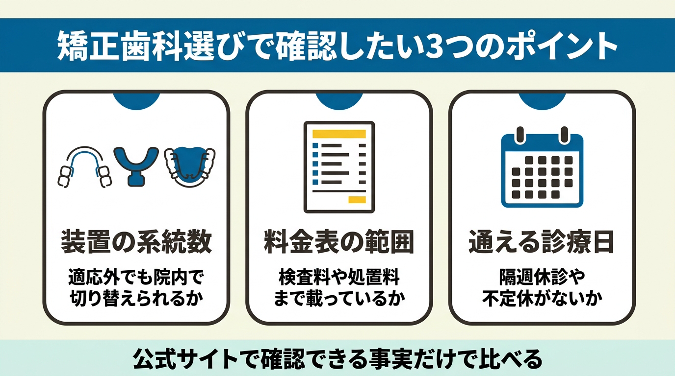 矯正歯科選びで確認したい3つのポイント