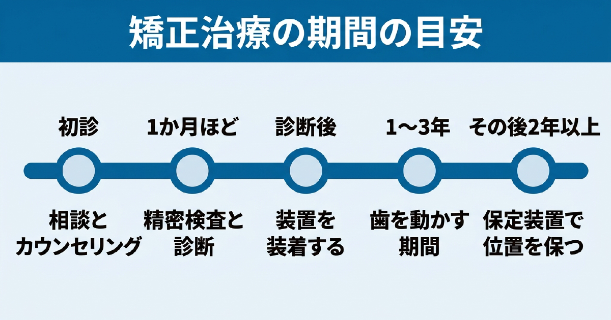 矯正治療の相談から保定までの期間の目安