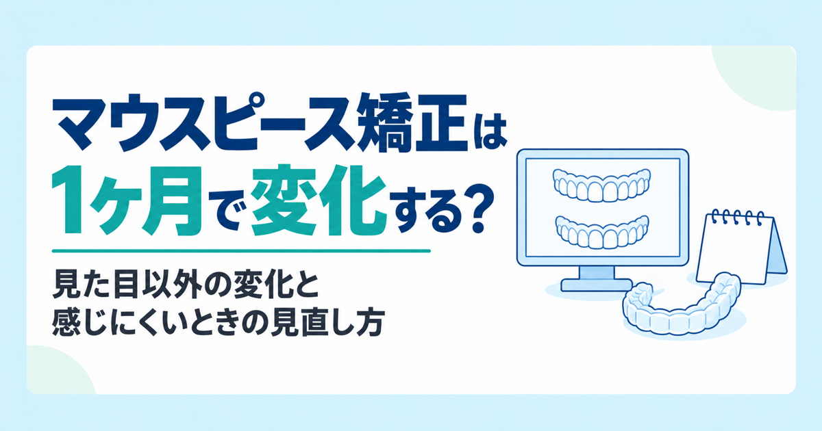 透明なマウスピースと歯並びを表示したモニター、卓上カレンダーのイラスト