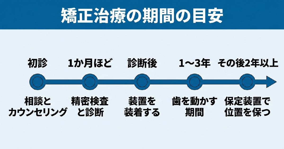 矯正治療の相談から保定までの期間の目安