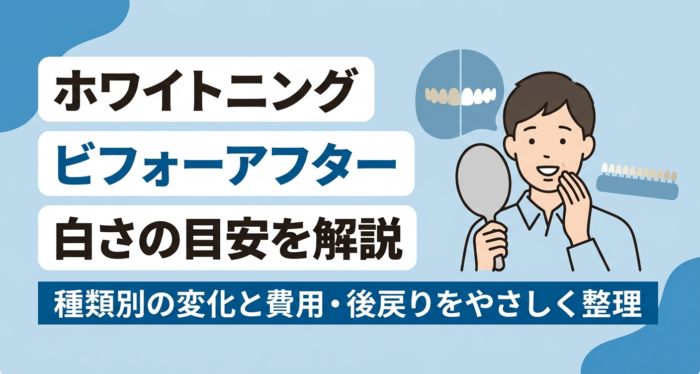 ホワイトニングのビフォーアフター｜種類別の白さの変化と費用・後戻りの目安を解説