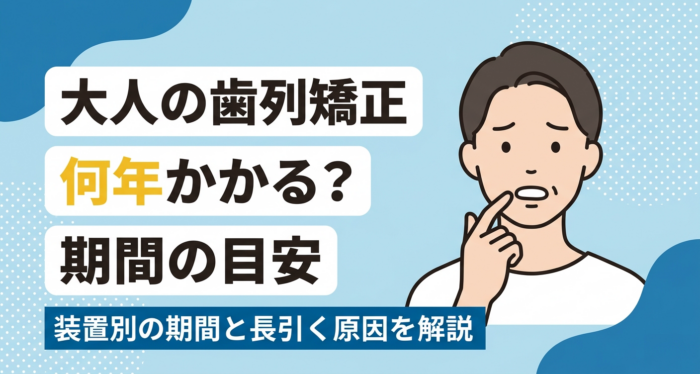 大人の歯列矯正は何年かかる？装置別の期間の目安と長引く原因を解説